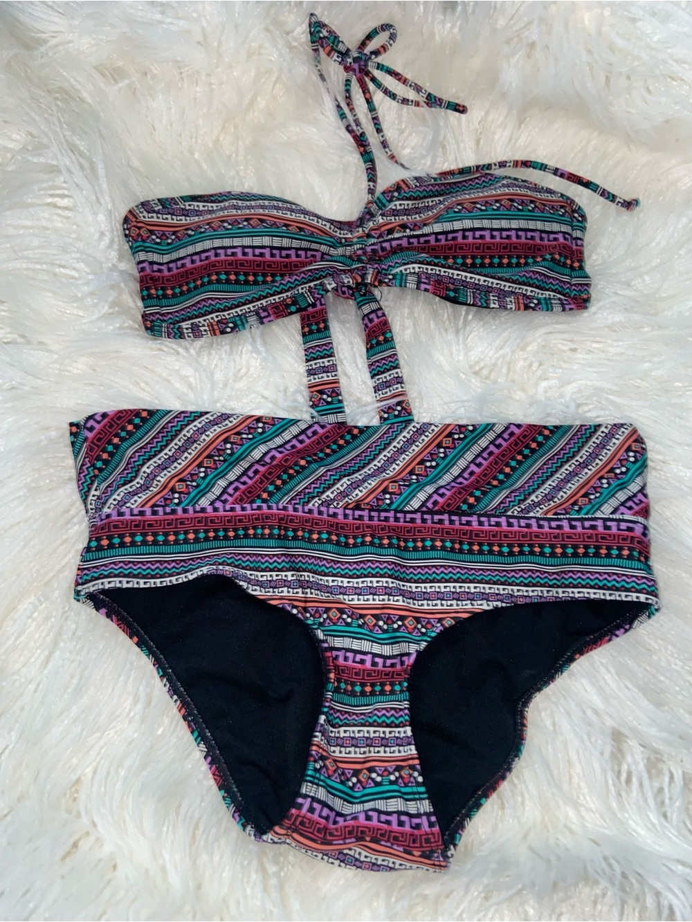 Apt. 9 Teal Pink Purple Multicolor Bandeau Bikini Set